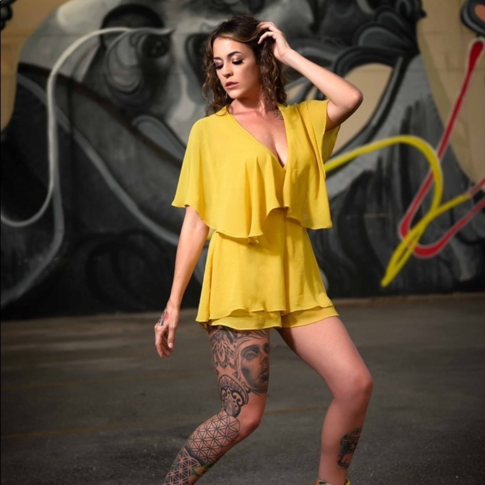 Mustard Cape Sleeve Romper